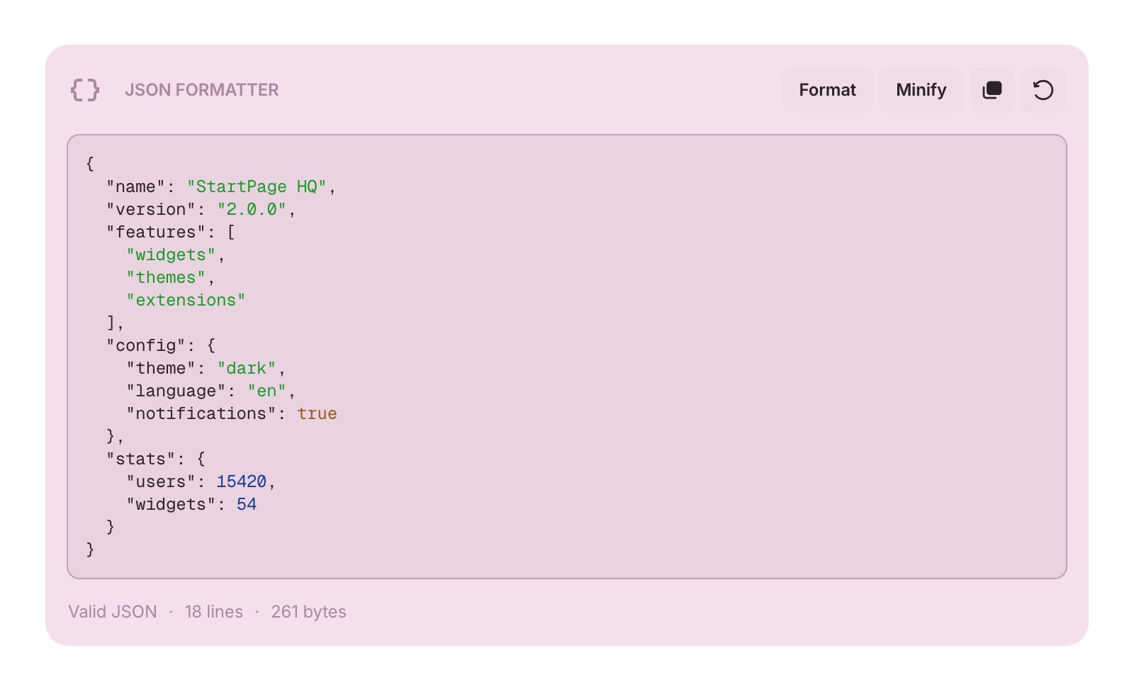 JsonFormatter color light