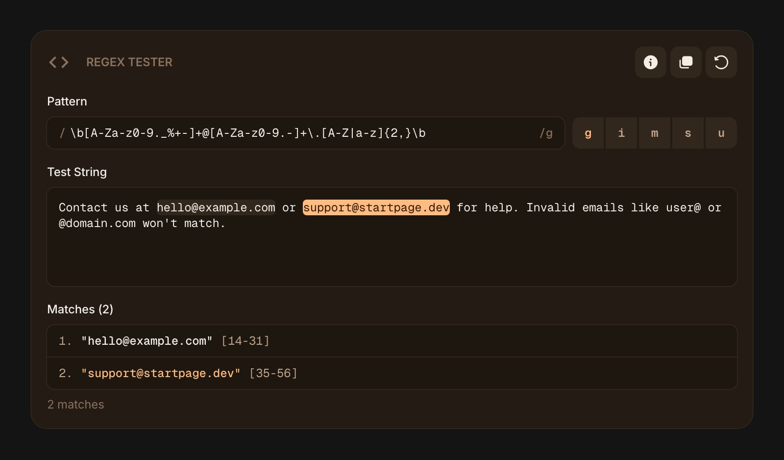 RegexTester color dim