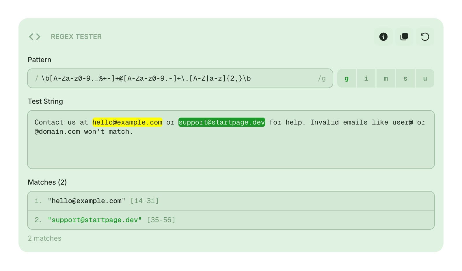 RegexTester color light