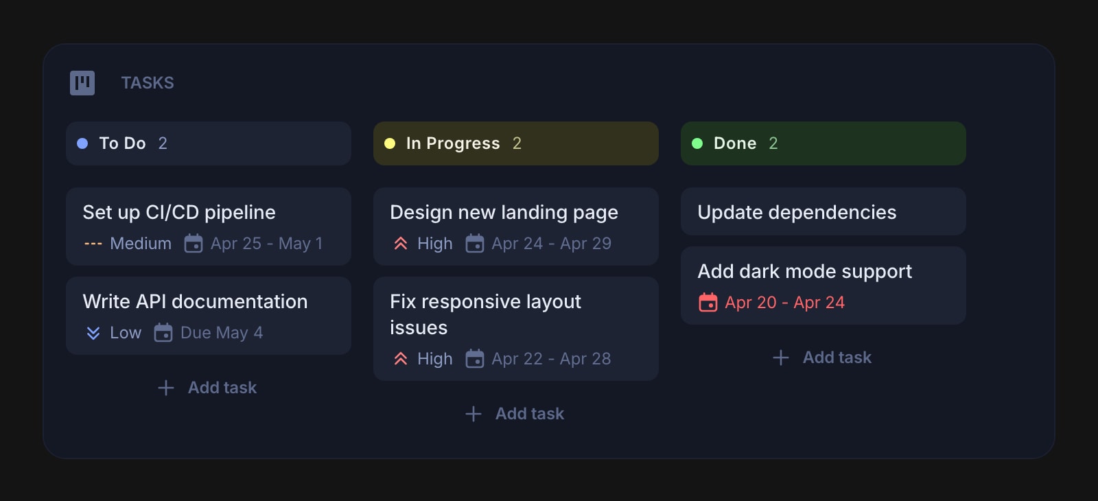 Tasks color dim