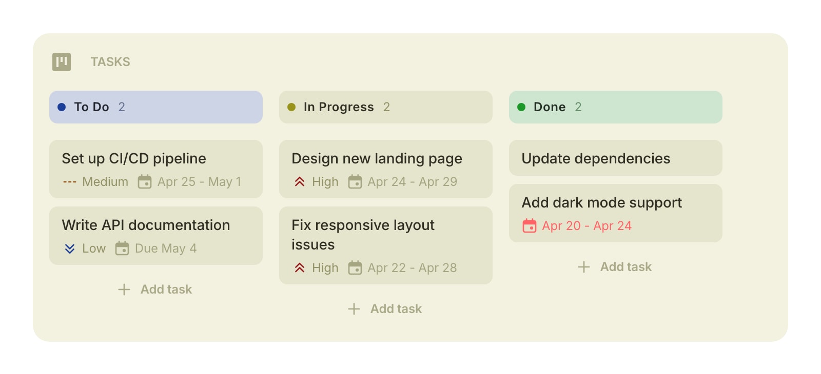 Tasks color light