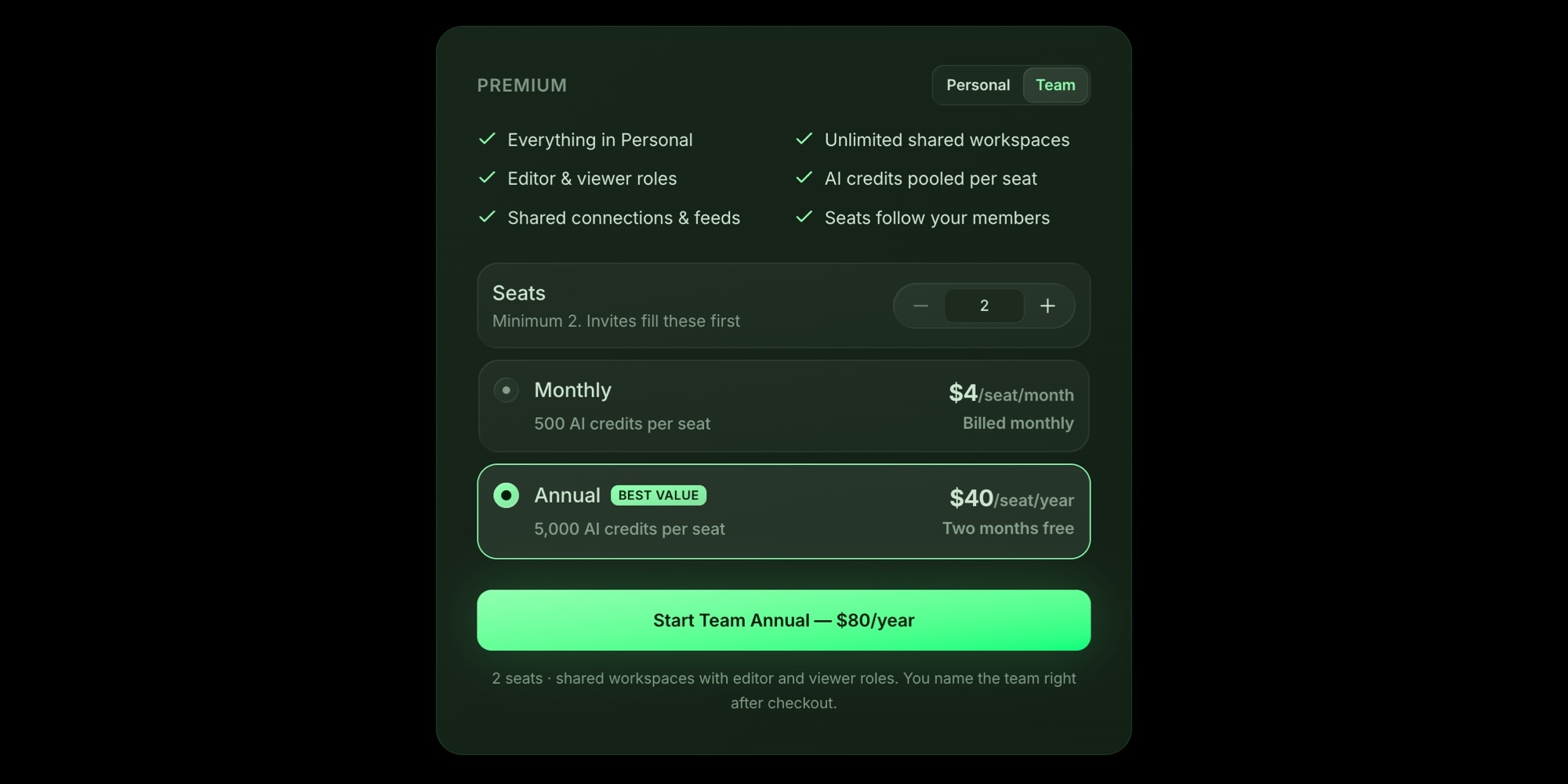 Team pricing