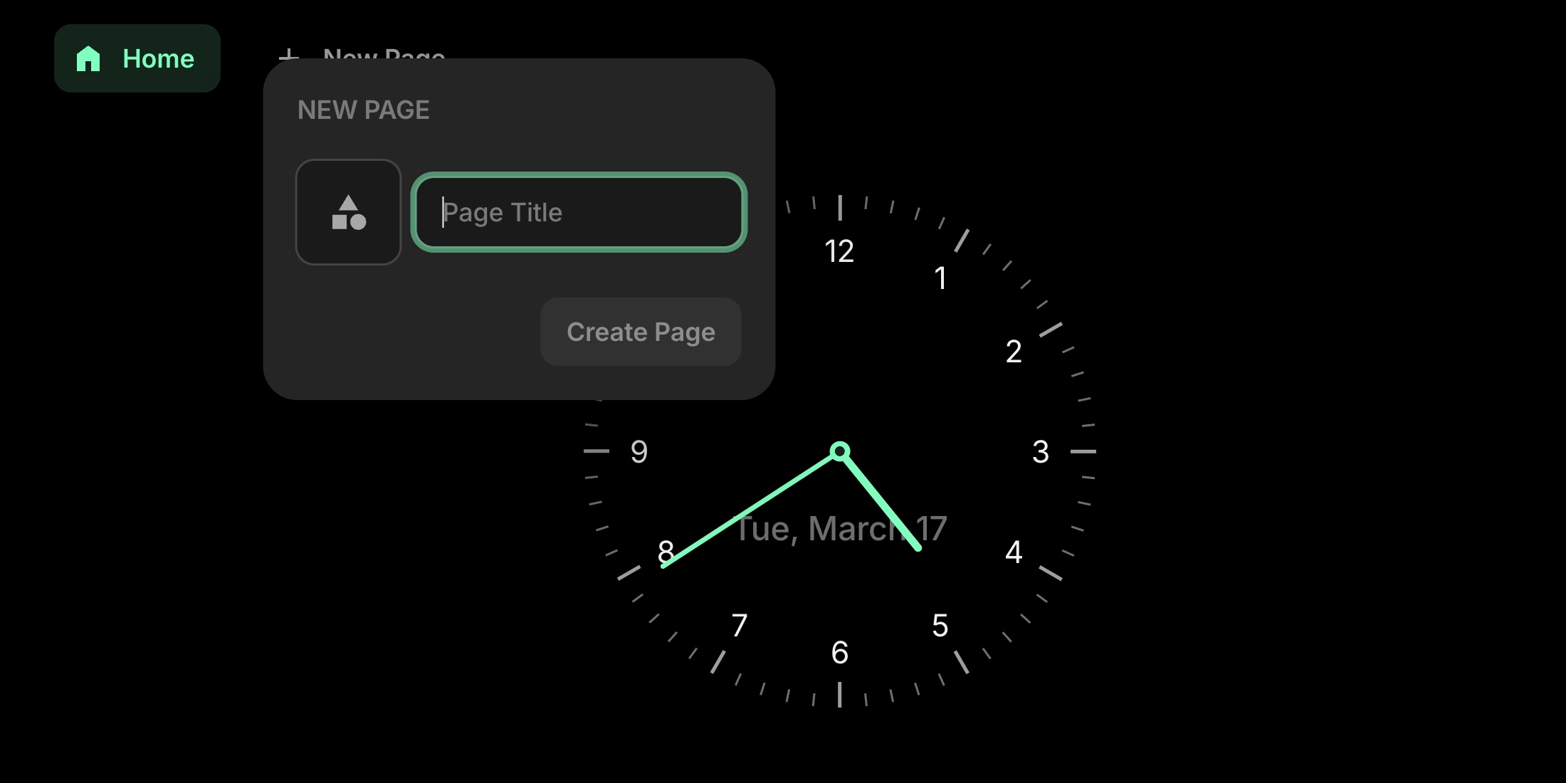 New page form with title input and icon picker