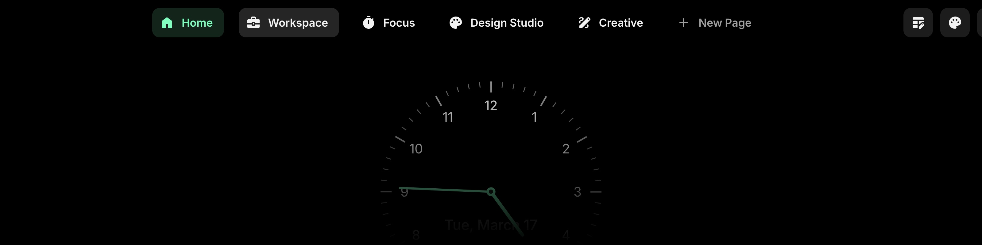 Page tabs at the top of the dashboard