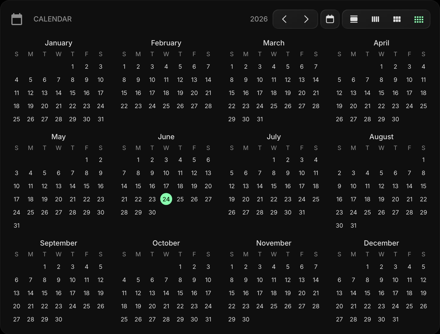 Calendar dark year