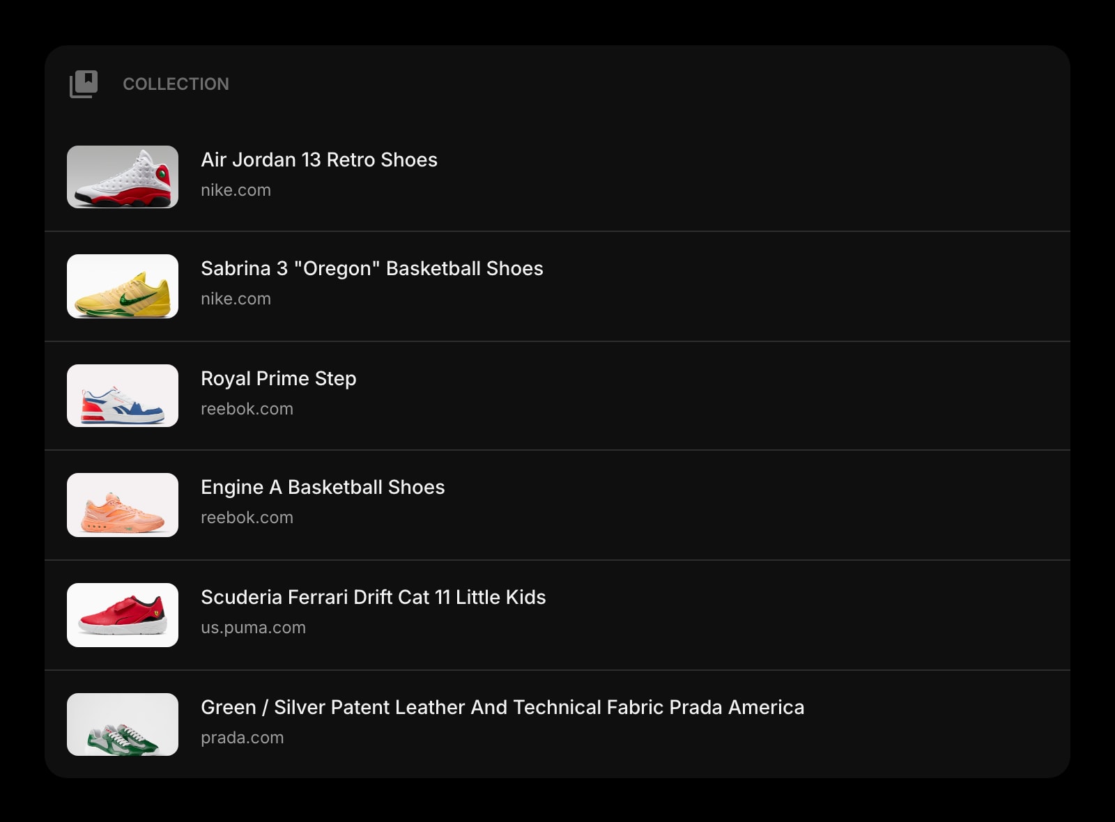 Collection dark list outline