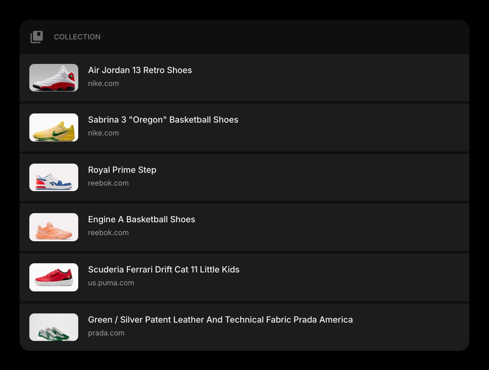 Collection dark list solid