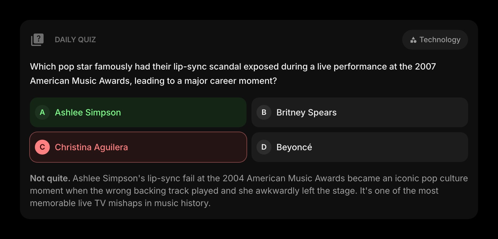 DailyQuiz dark wrong