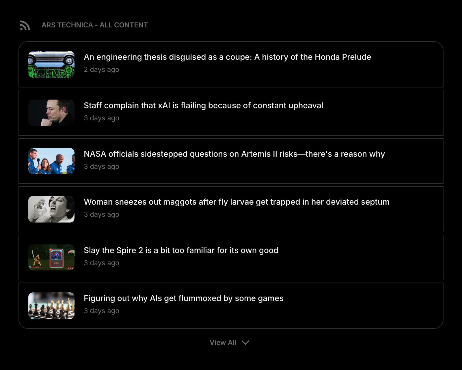 Feed dark list outline