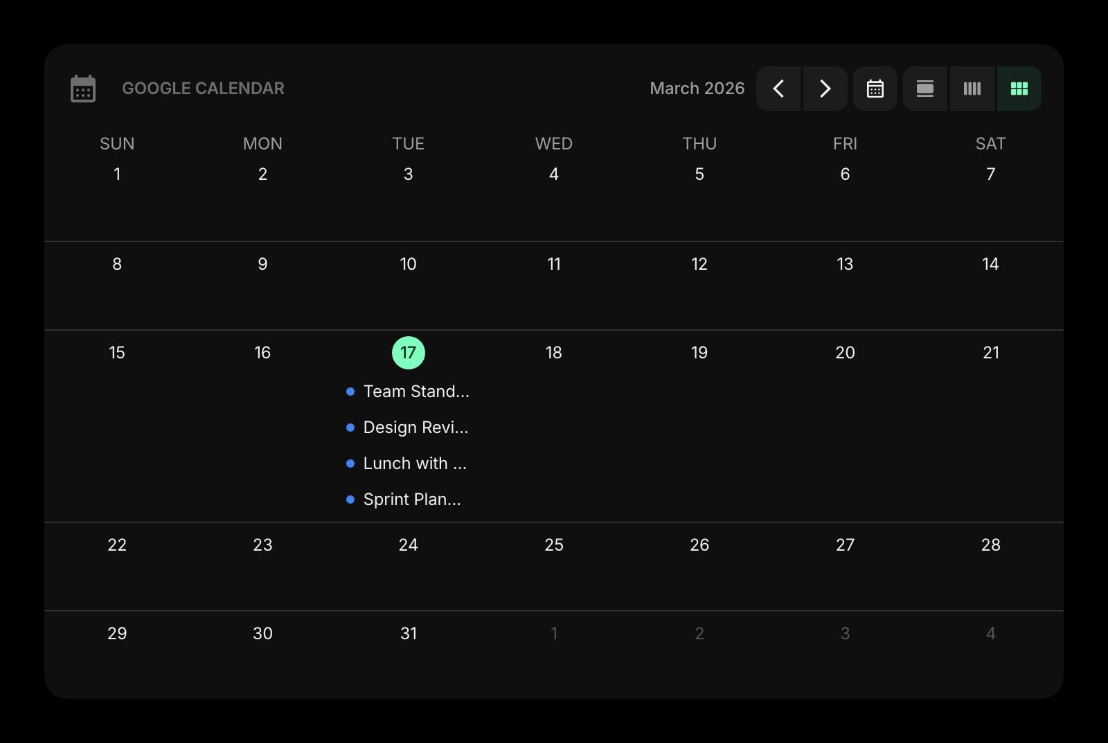 GoogleCalendar dark month