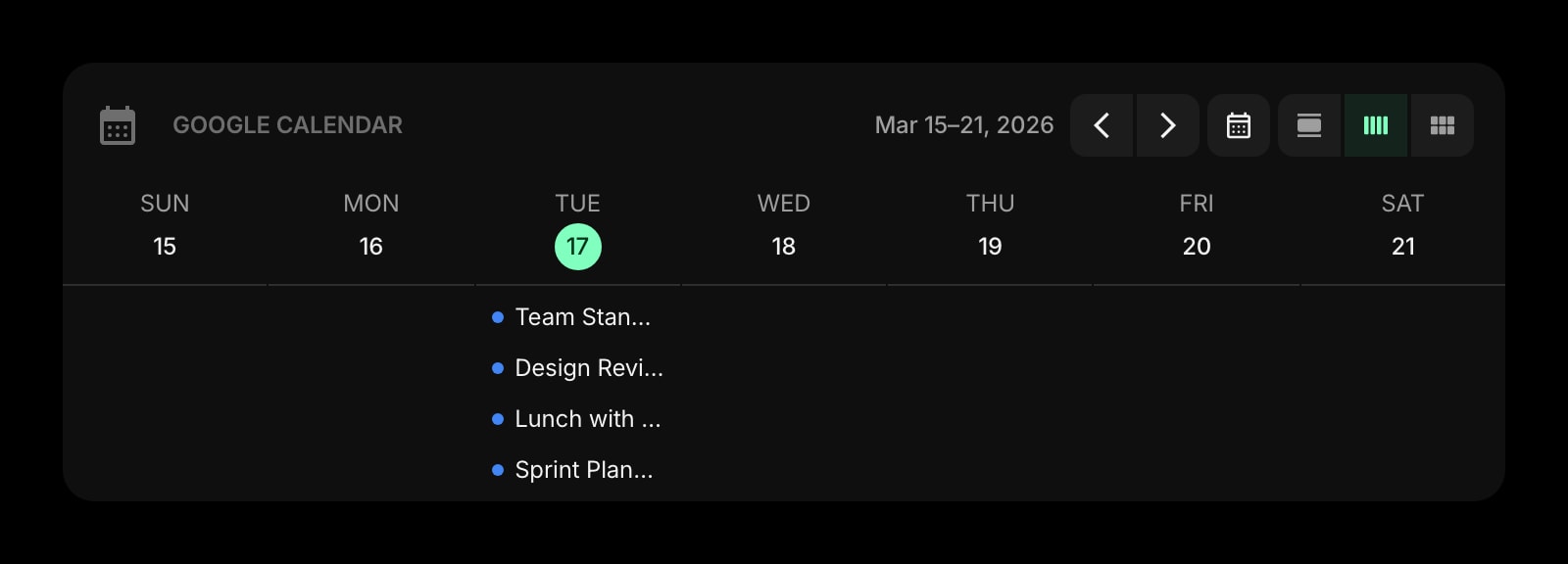 GoogleCalendar dark week