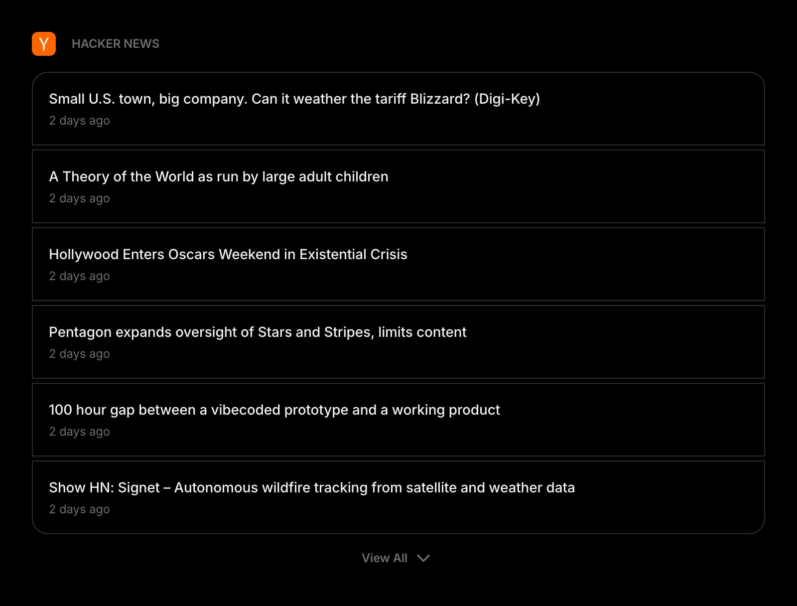 HackerNews dark list outline