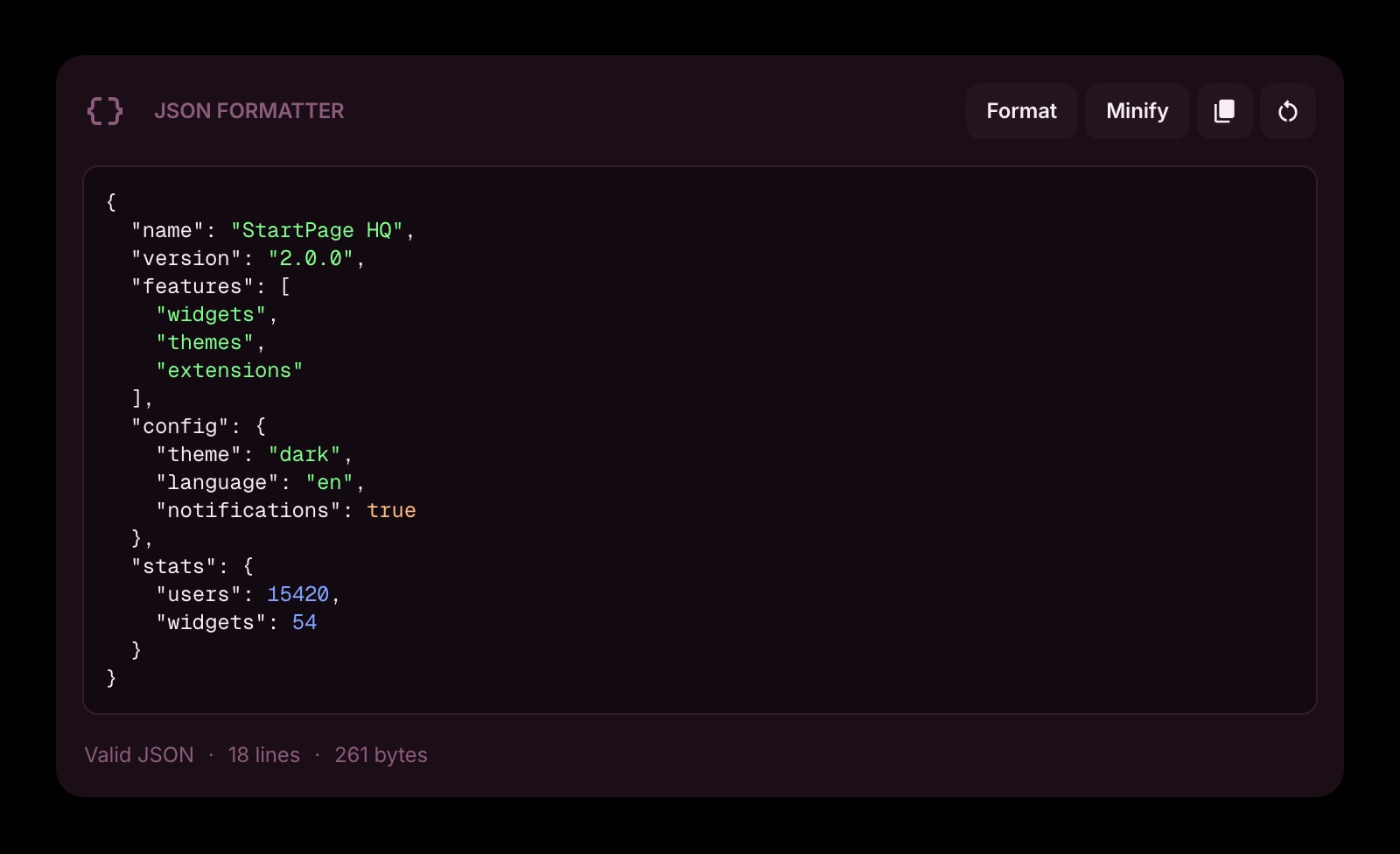 JsonFormatter color dark