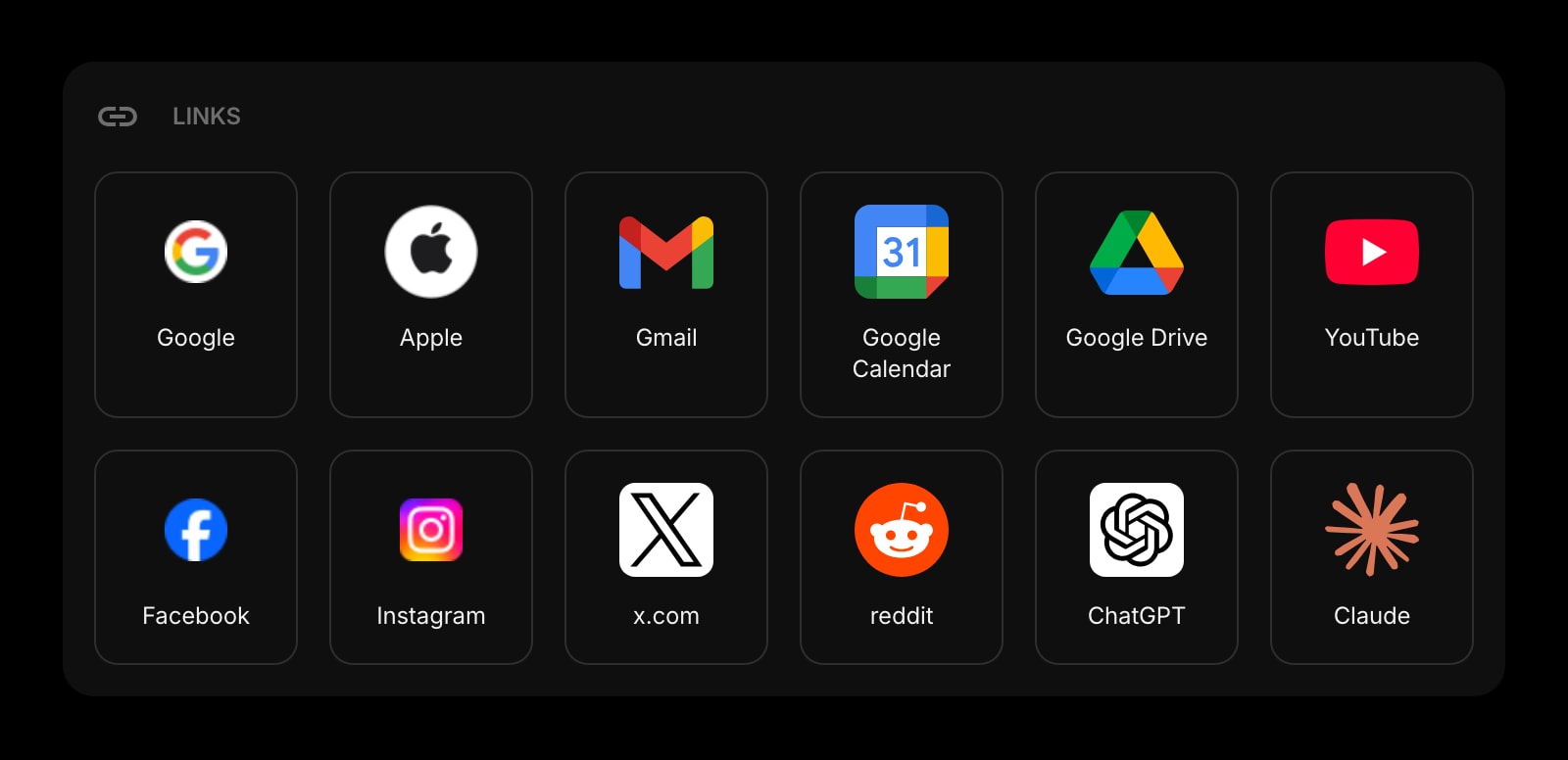 Links dark grid icon outline