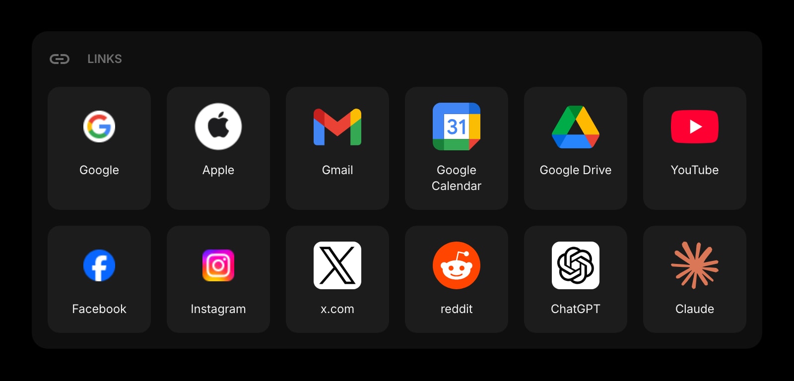Links dark grid icon solid