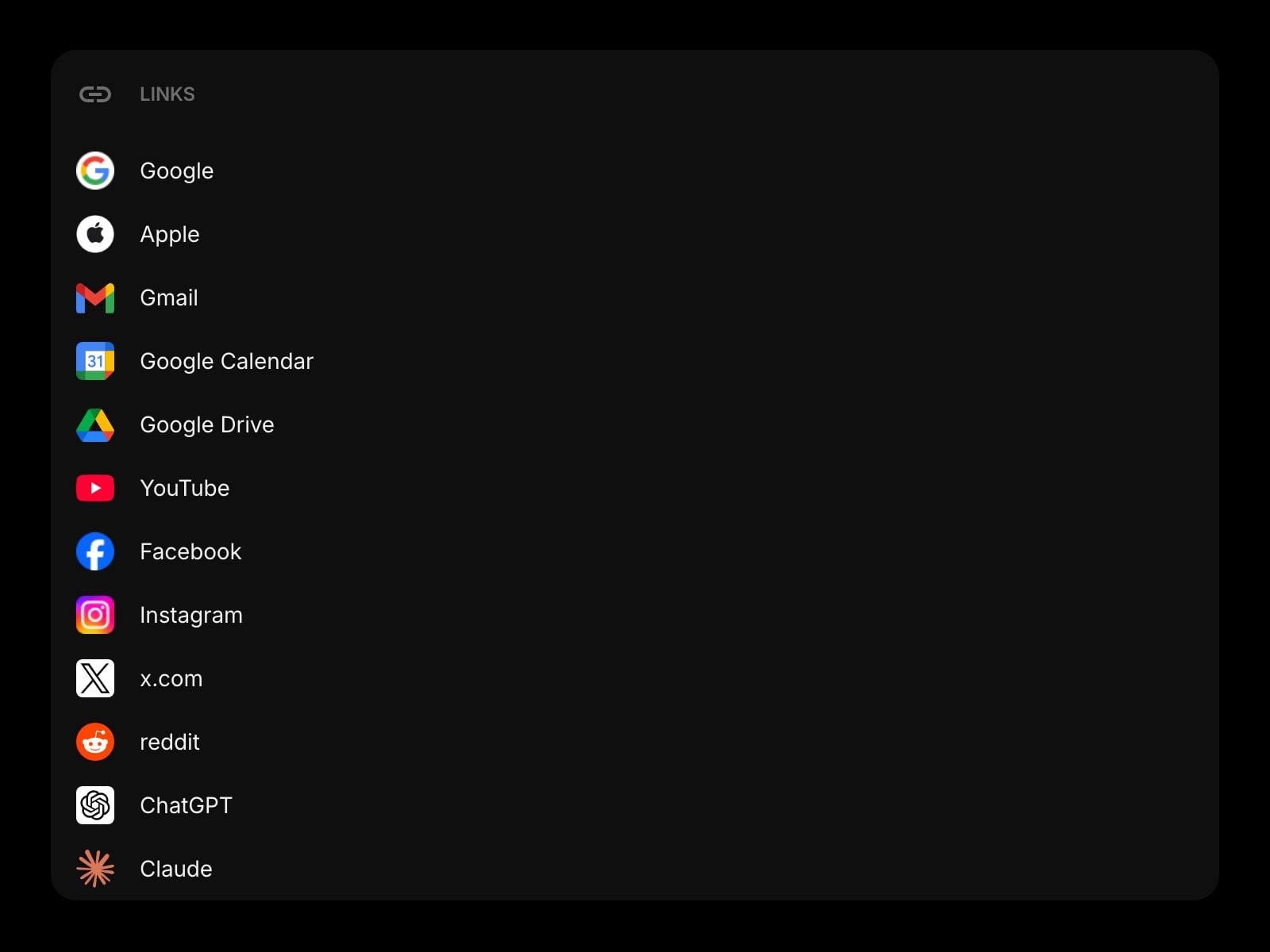 Links dark list icon clear