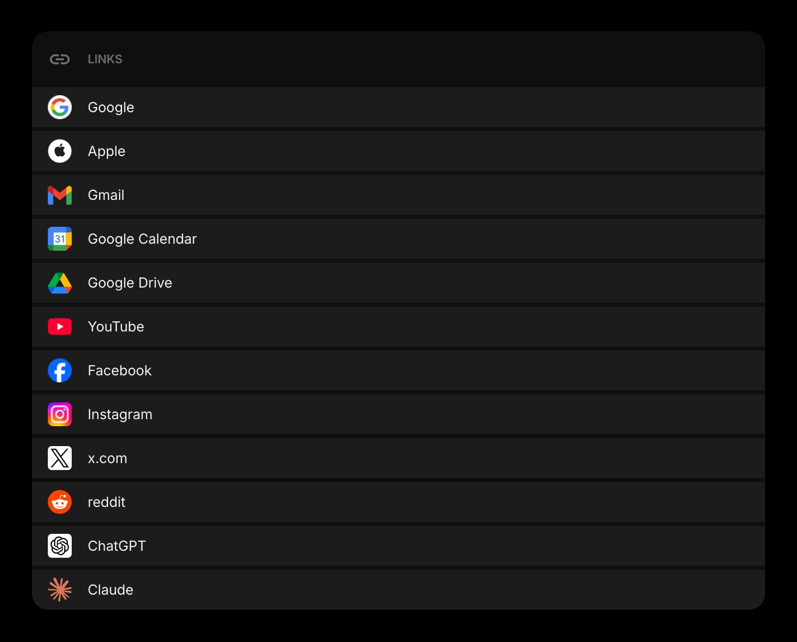 Links dark list icon solid