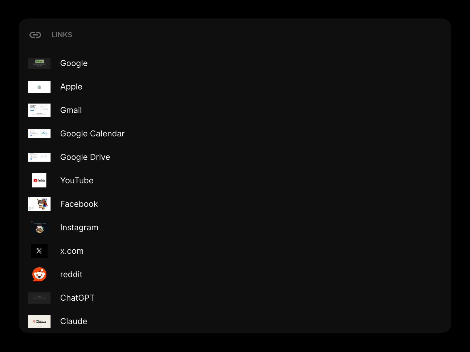 Links dark list image clear