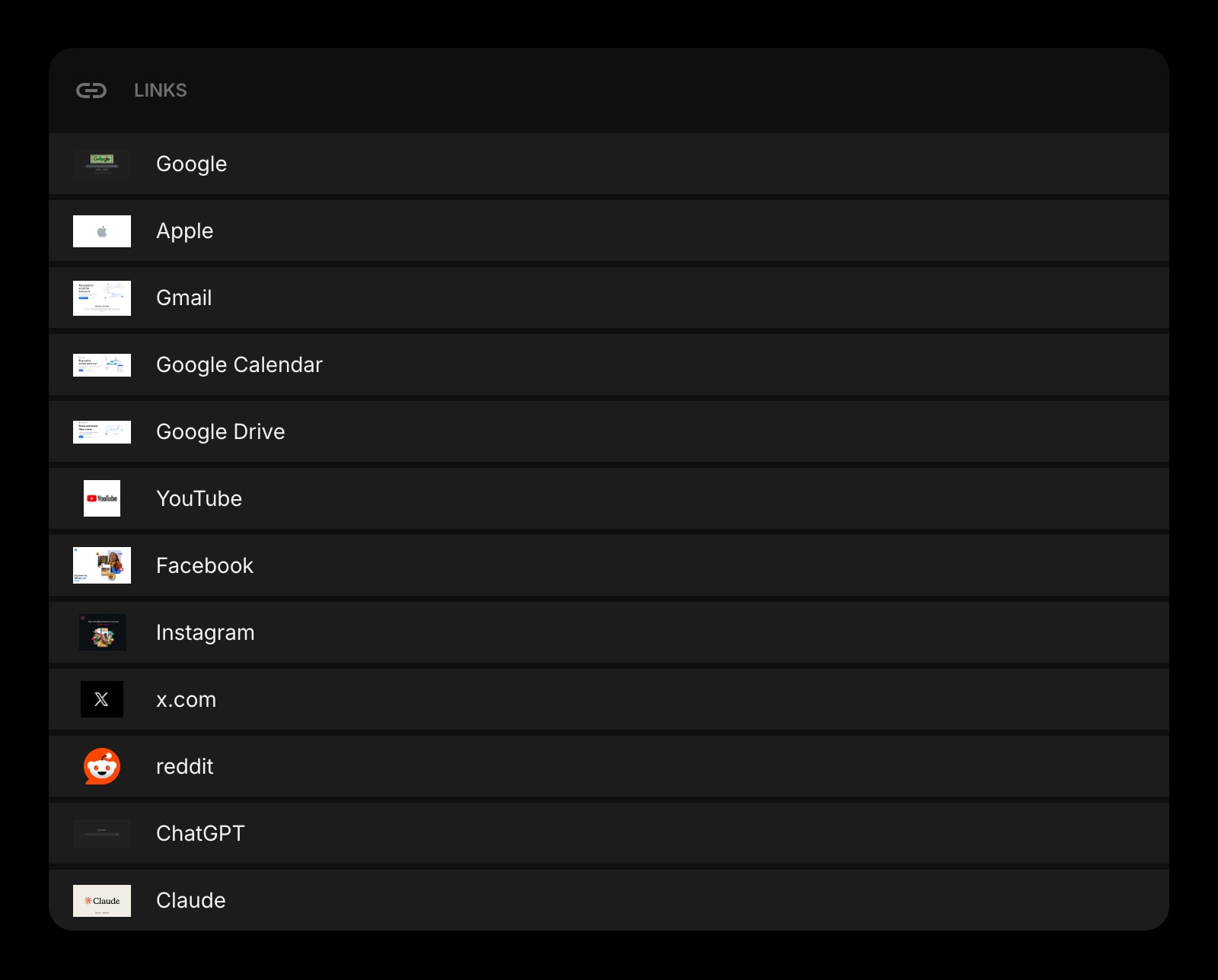 Links dark list image solid