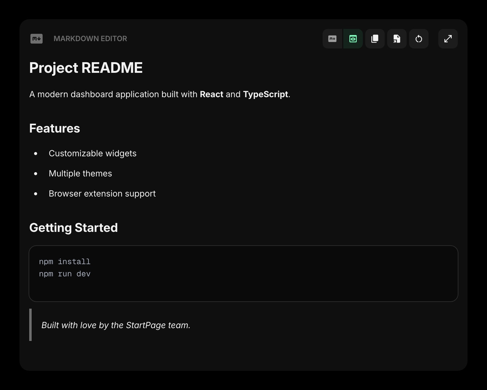 MarkdownEditor dark preview