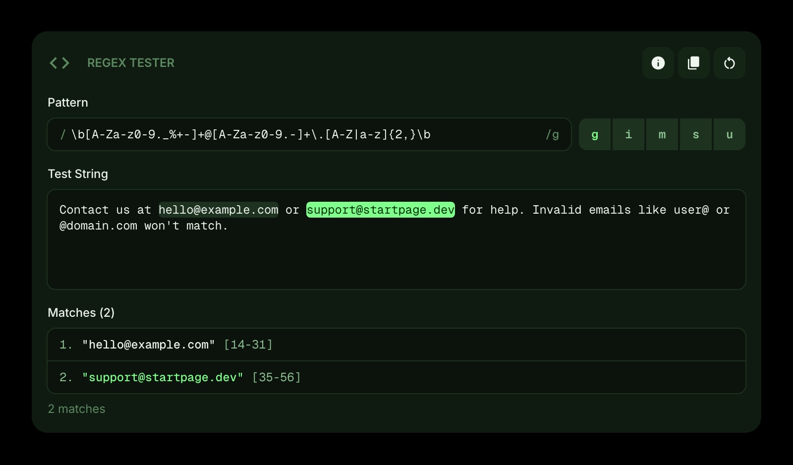 RegexTester color dark