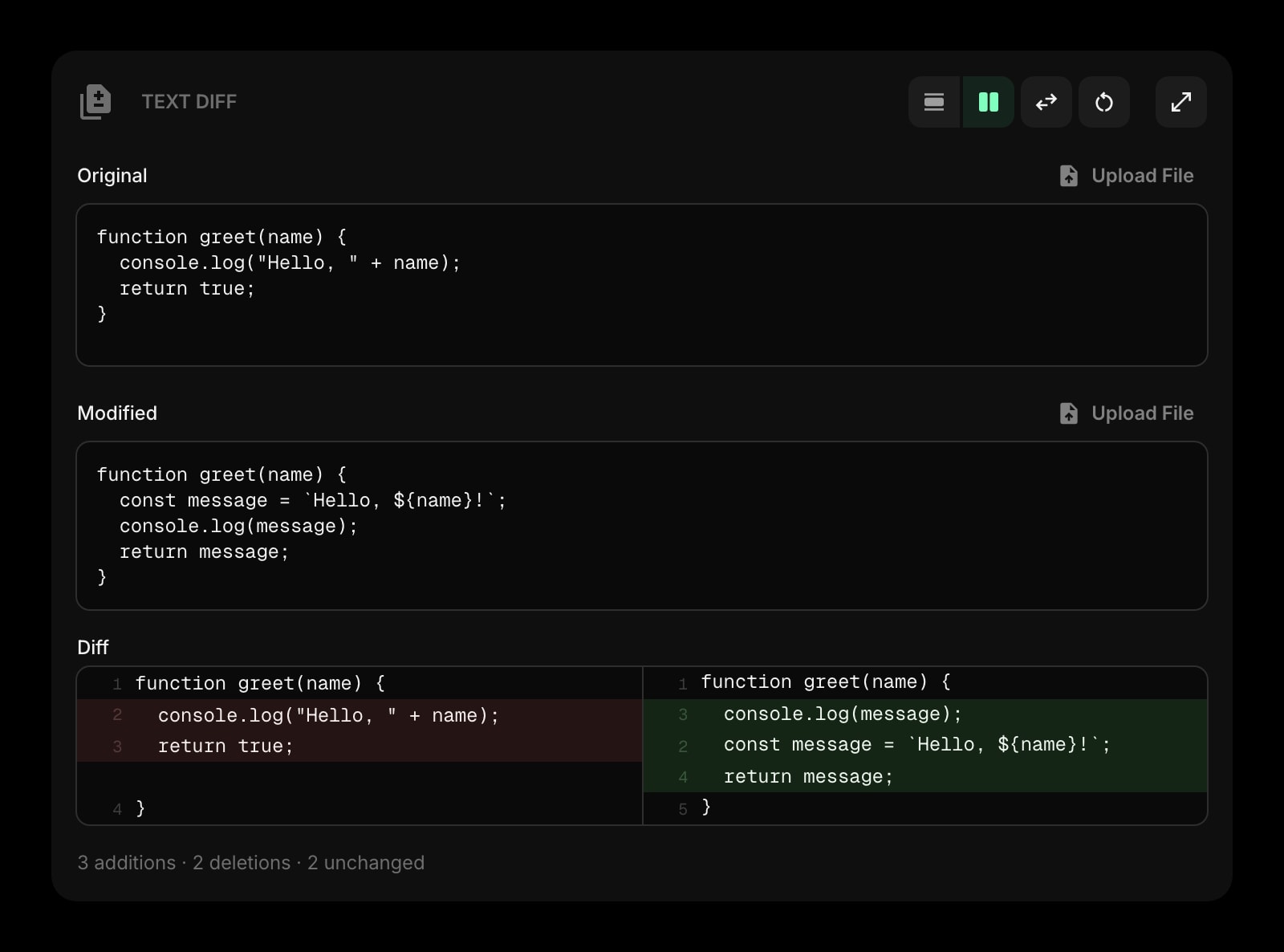 TextDiff dark side by side