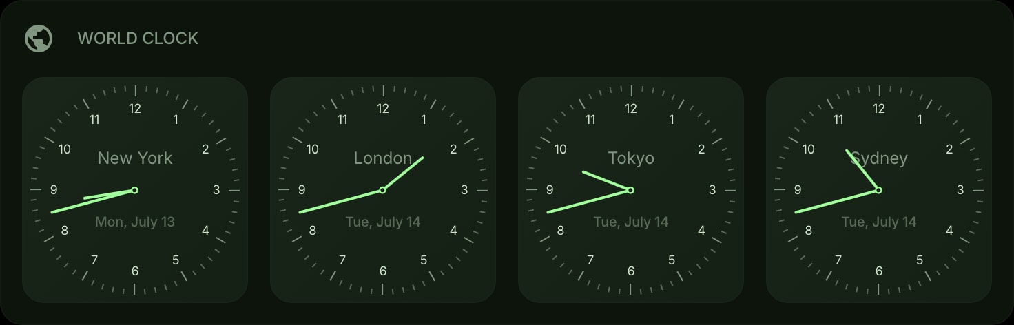WorldClock dark watchface solid color